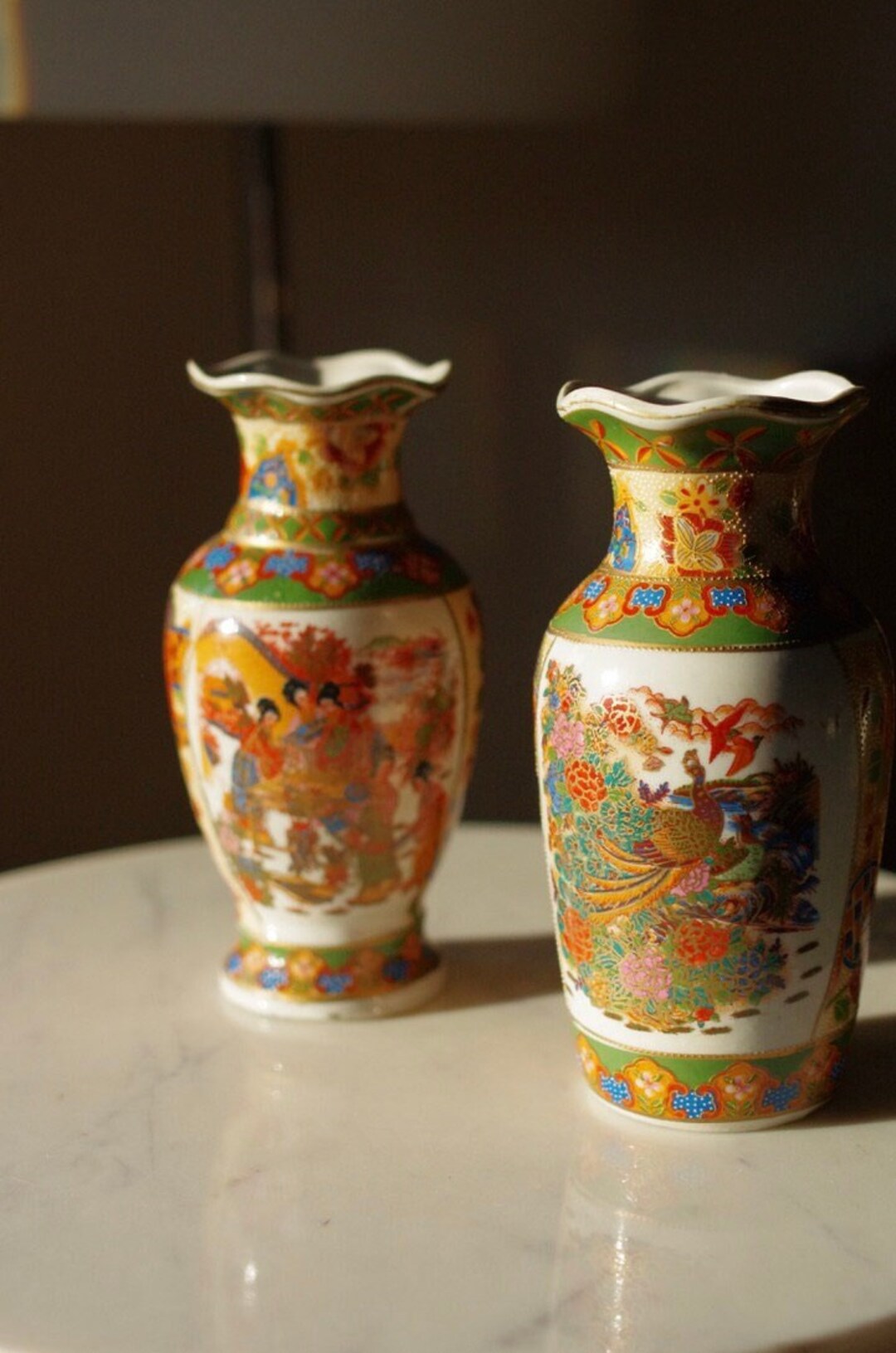 Pair of Vintage Asian Vases, Geishas Vase, Peacock Vase Urn Etsy