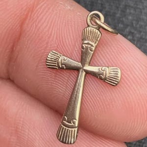 Vintage 9k Gold Engraved Cross Pendant, Etched Gold Cross Charm