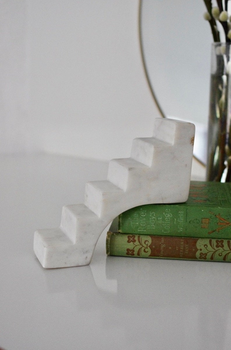White Marble Stair Bookends Marble Staircase Decor Marble Etsy
