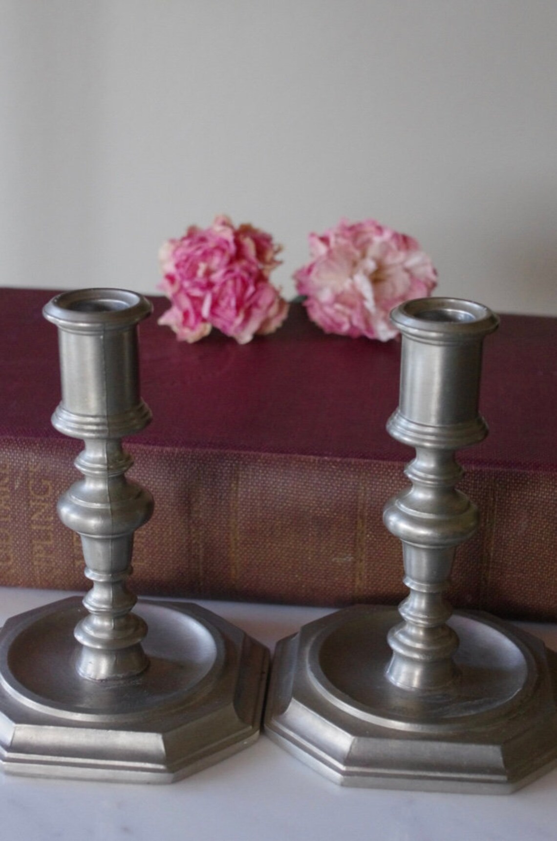 Pair of Vintage Pewter Skinny Candlestick Holders Thin Candle Etsy