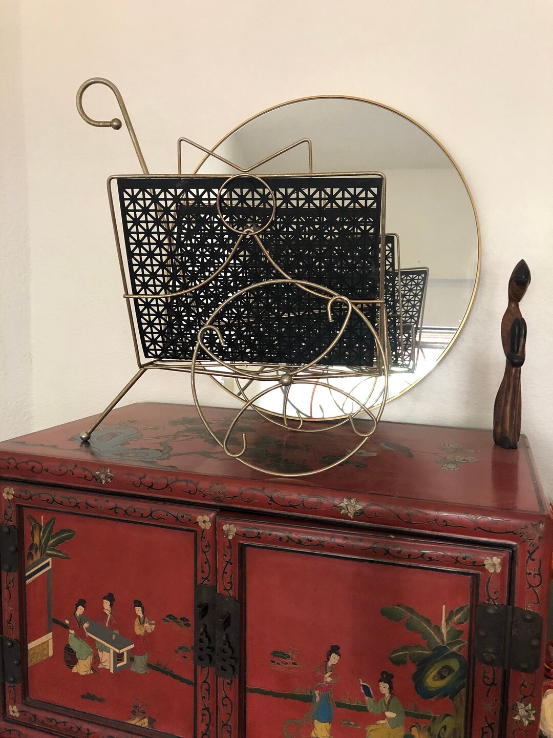 Mid Century Modern Rolling Magazine Rack, MCM Magazine Holder, Rolling ...