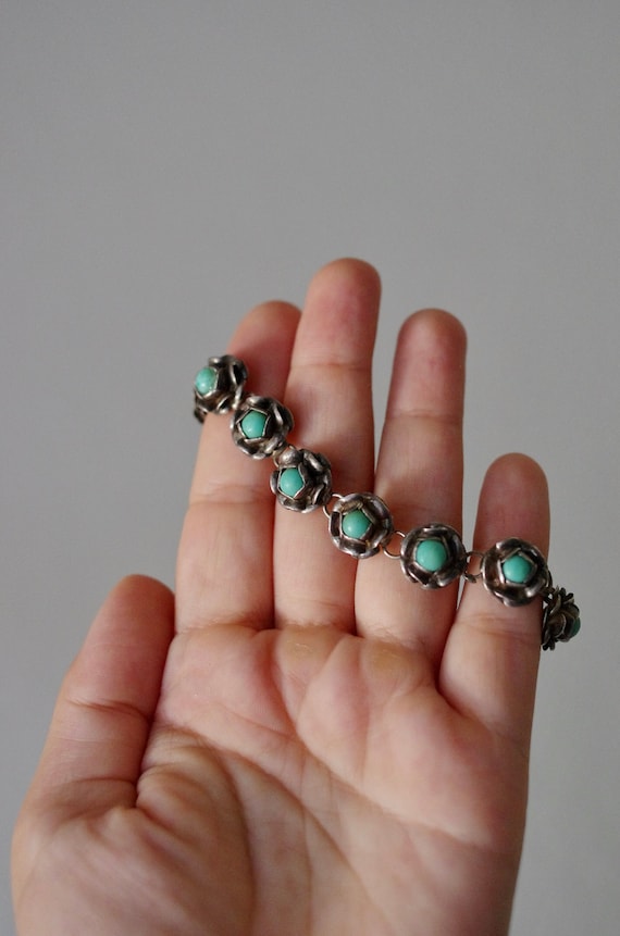 Vintage Sterling Silver Turquoise Flower Bracelet,