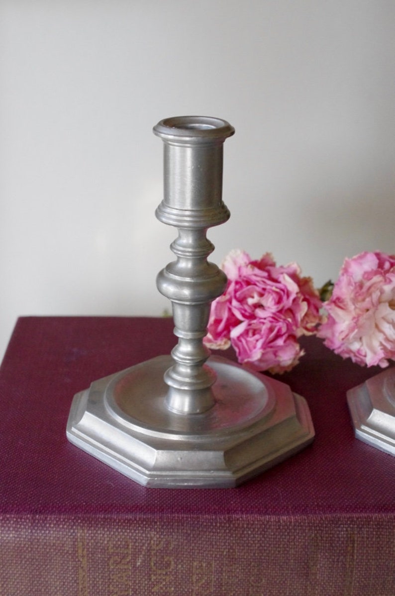 Pair of Vintage Pewter Skinny Candlestick Holders Thin Candle Etsy