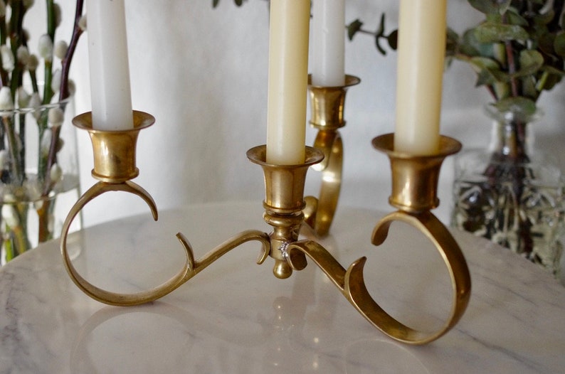 Vintage Brass Candelabra, Brass Candle Holder, 4 Candlestick Holder Centerpiece image 5