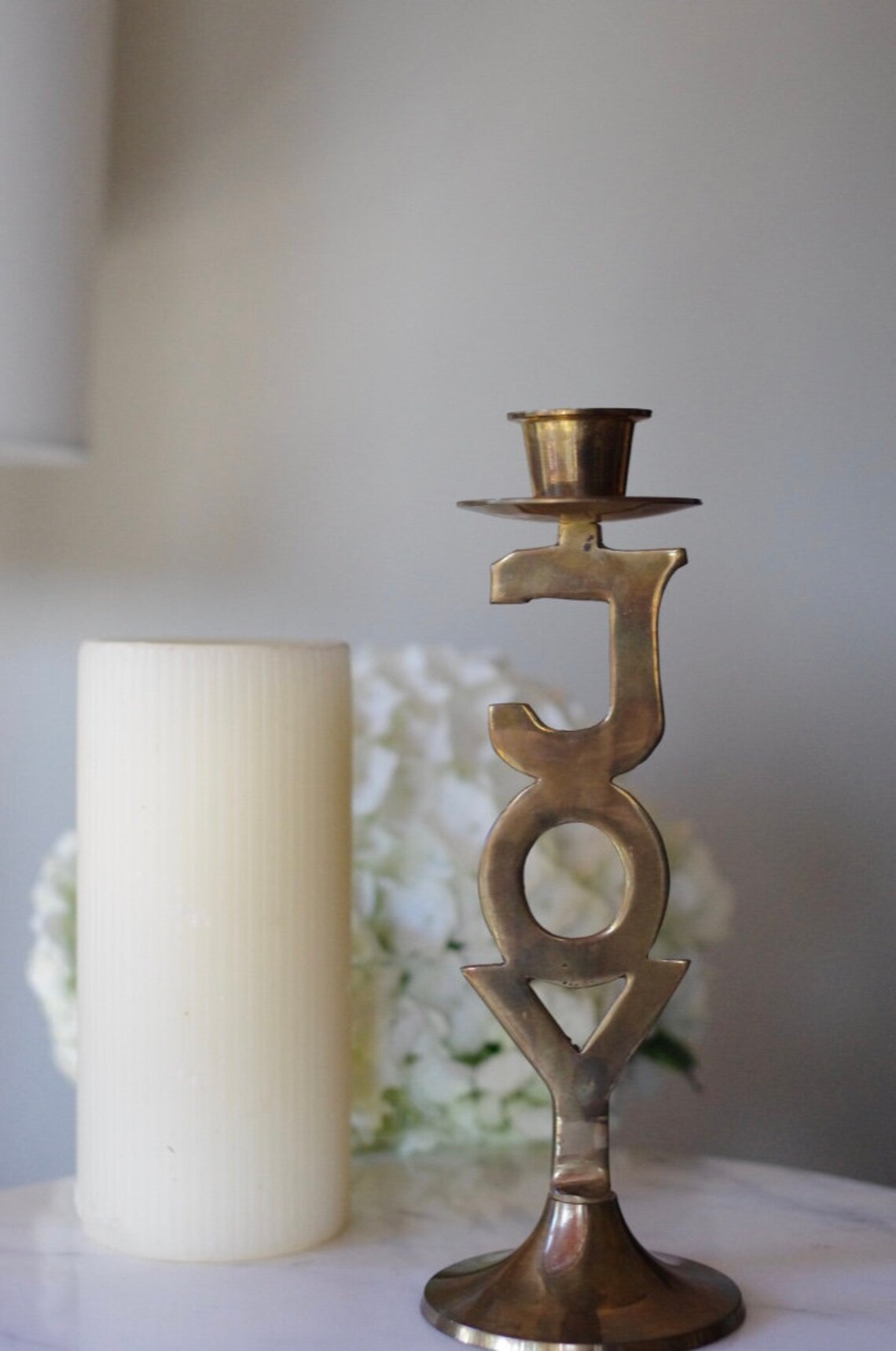 Vintage Brass Joy Candlestick Holder Joy Candle Holder by Etsy