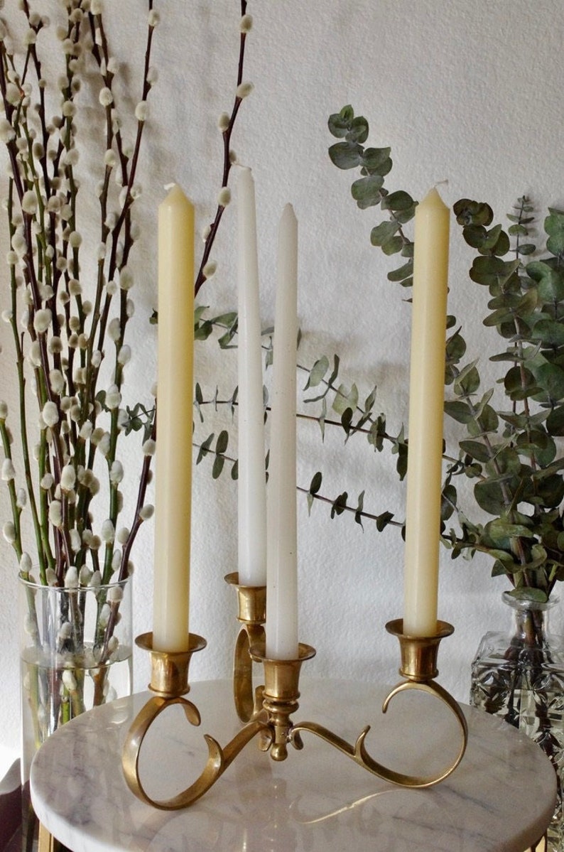 Vintage Brass Candelabra, Brass Candle Holder, 4 Candlestick Holder Centerpiece image 1