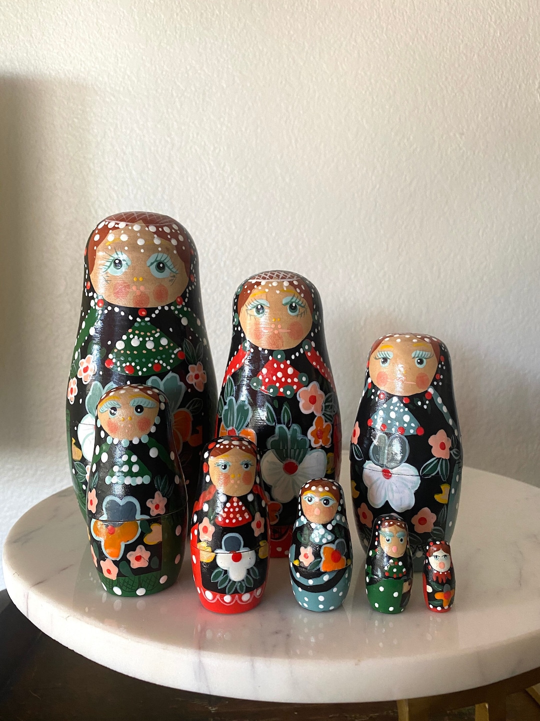 Vintage Nesting Dolls, Wooden Painted Dolls, Vintage Russian Stacking