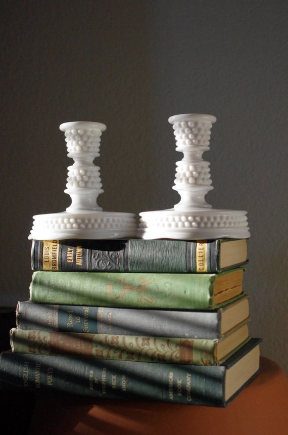 Vintage White Milk Glass Candlestick Holders Hobnob Candle Etsy