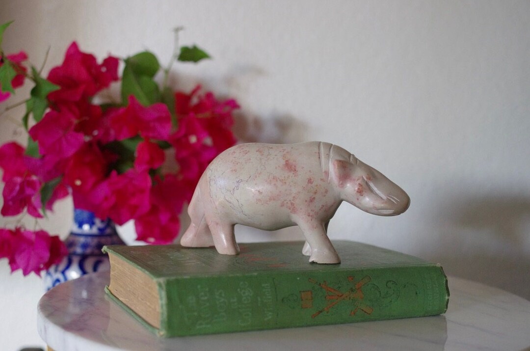 Vintage Carved Stone Hippo Figurine Soapstone Hippopotamus Etsy