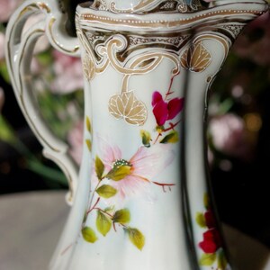 Floral Painted Ewer, Pitcher or Tankard With Lid Painted Flower Porcelain Ewer image 5