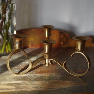 Vintage Brass Candelabra, Brass Candle Holder, 4 Candlestick Holder Centerpiece image 9