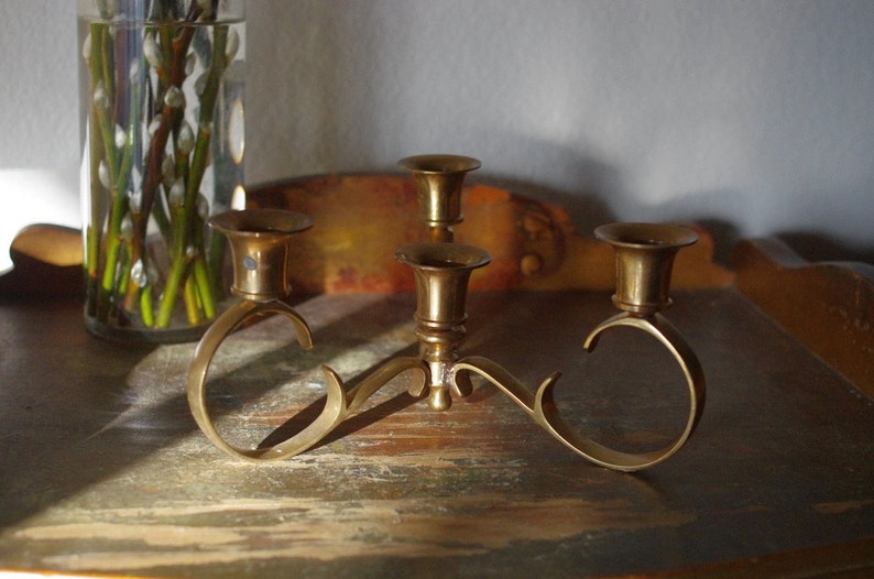 Vintage Brass Candelabra, Brass Candle Holder, 4 Candlestick Holder Centerpiece image 9