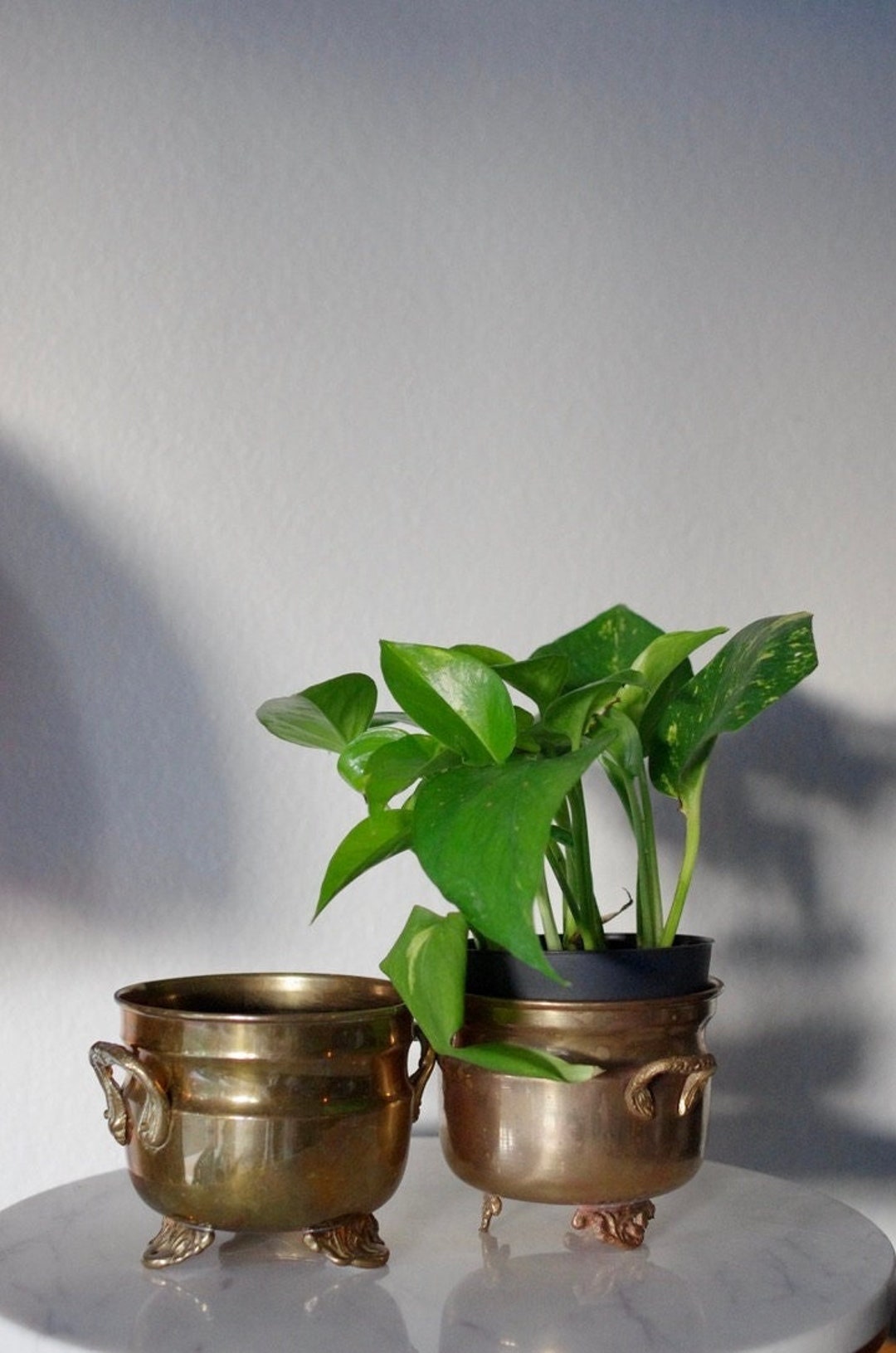 Small Vintage Brass Planters, Footed Brass Planters With Handles Etsy