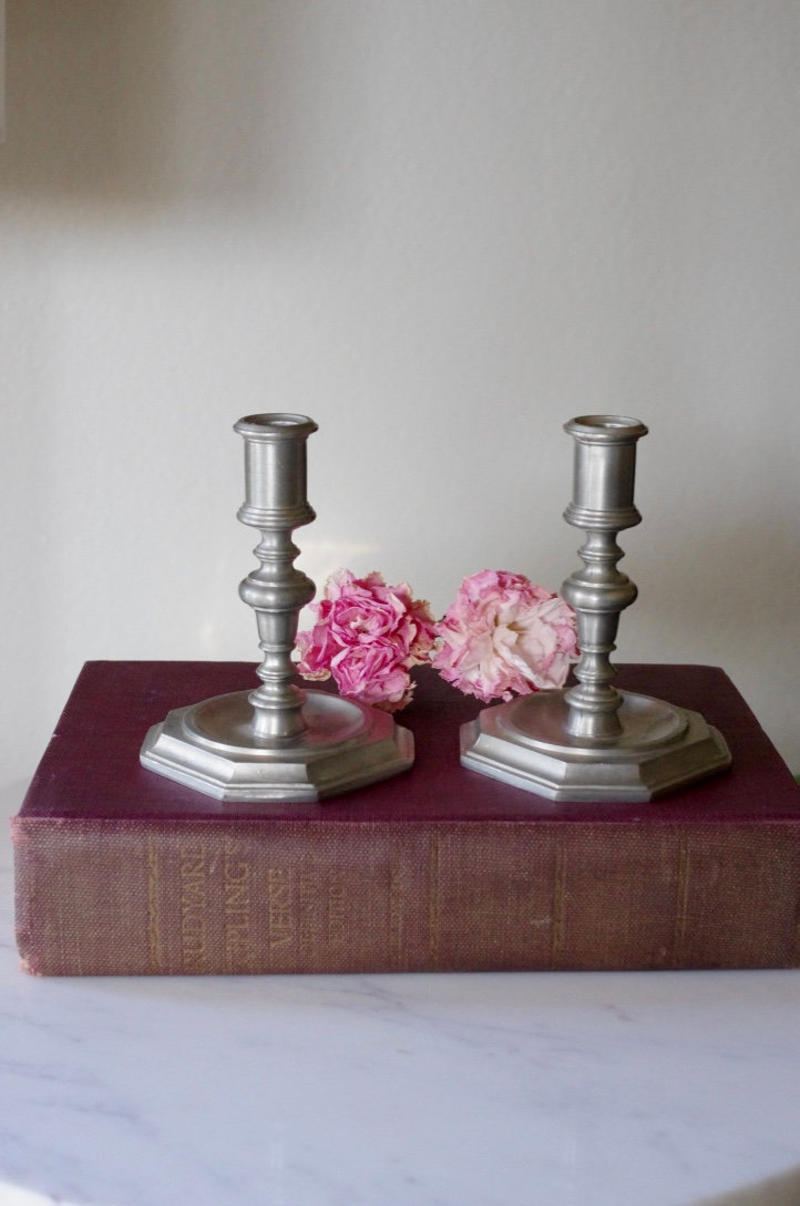 Pair of Vintage Pewter Skinny Candlestick Holders Thin Candle Etsy