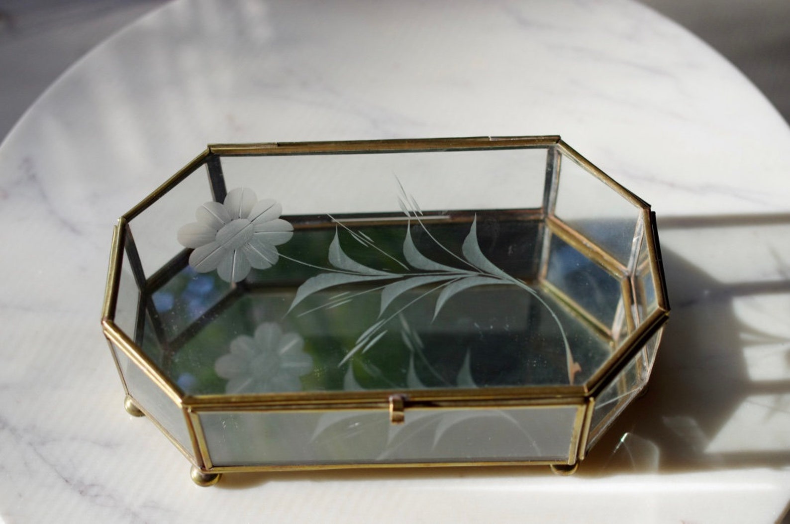 Vintage Etched Glass and Brass Jewelry Box Vintage Jewelry Etsy