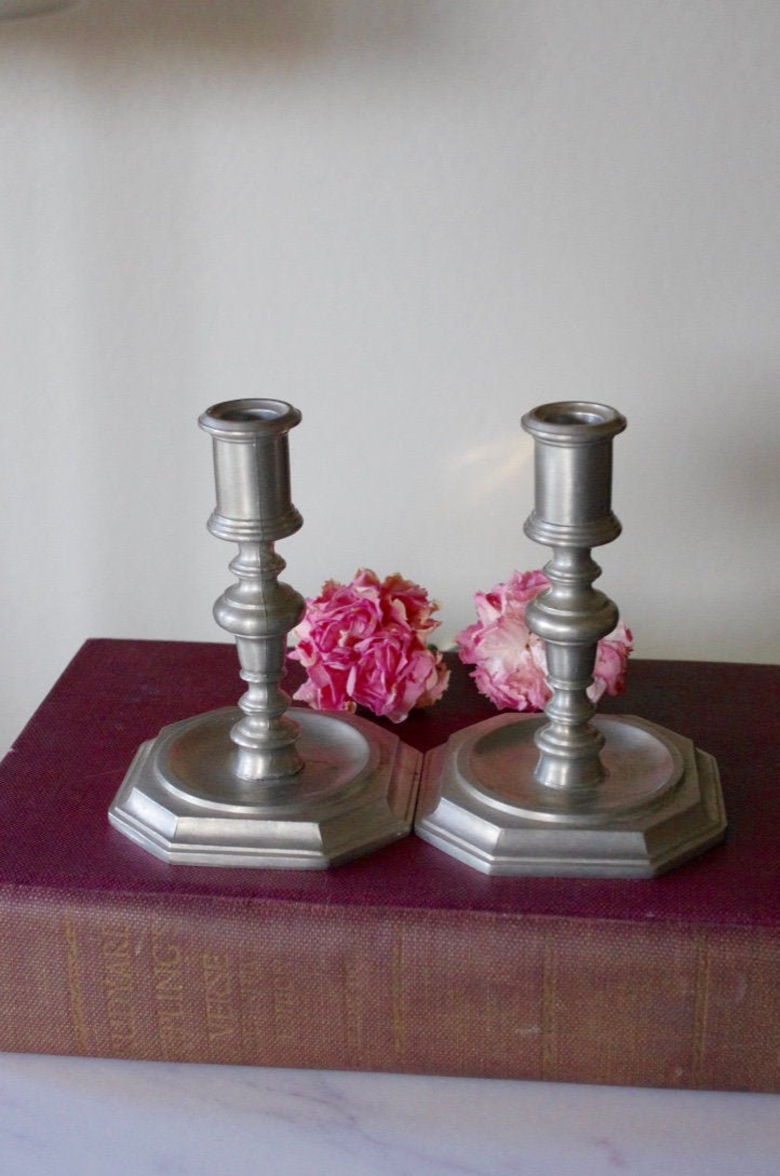 Pair of Vintage Pewter Skinny Candlestick Holders Thin Candle Etsy