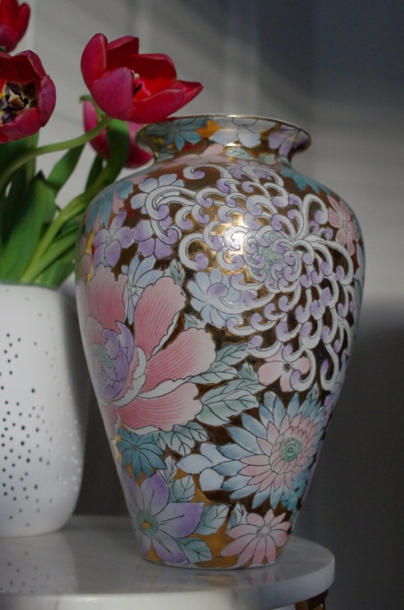 Golden Peony Vase by Toyo Pottery Collection Hand Painted Etsy