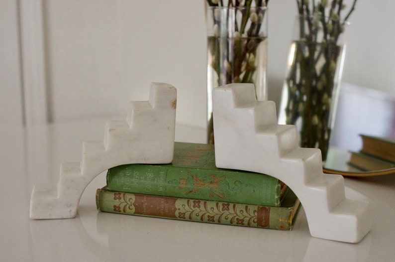 White Marble Stair Bookends Marble Staircase Decor Marble Etsy