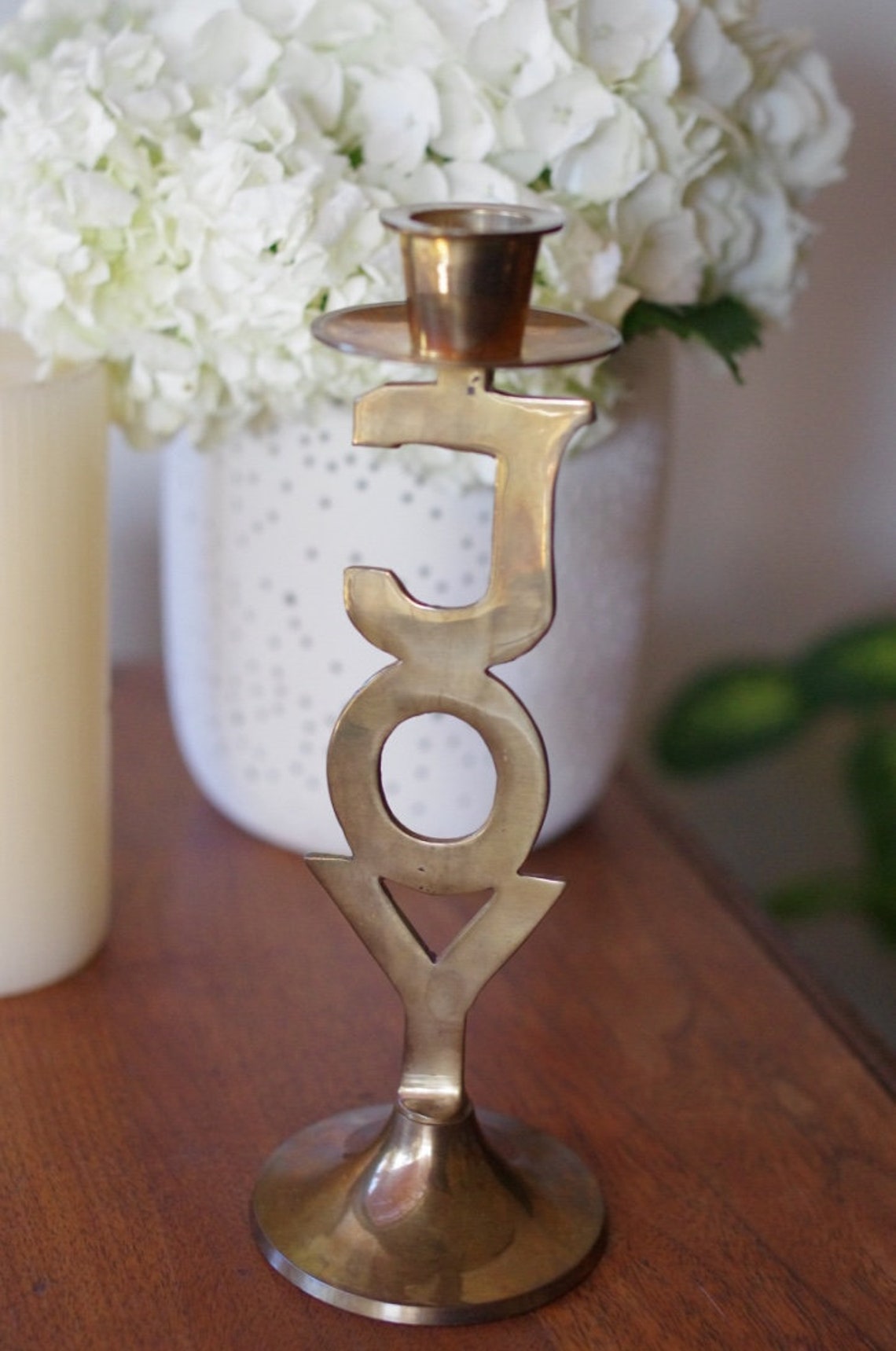 Vintage Brass Joy Candlestick Holder Joy Candle Holder by Etsy