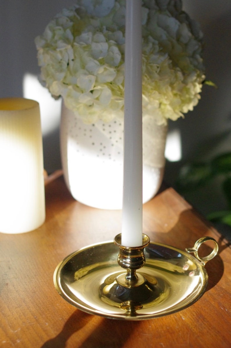 Vintage Brass Chamber Candlestick Holder With Handle Brass Etsy