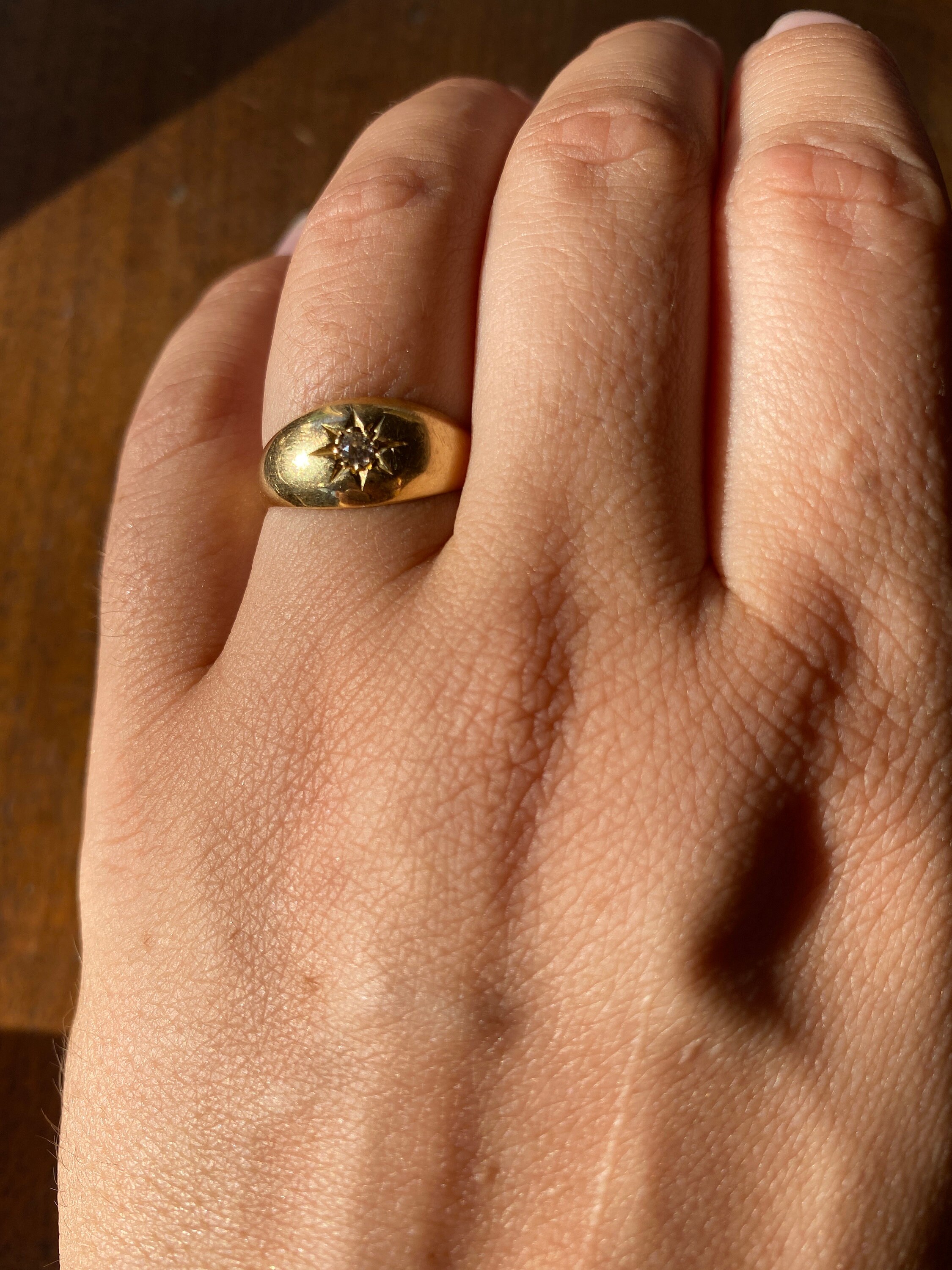 Antique 18k Gold Gypsy Star Set Diamond Ring, Edwardian