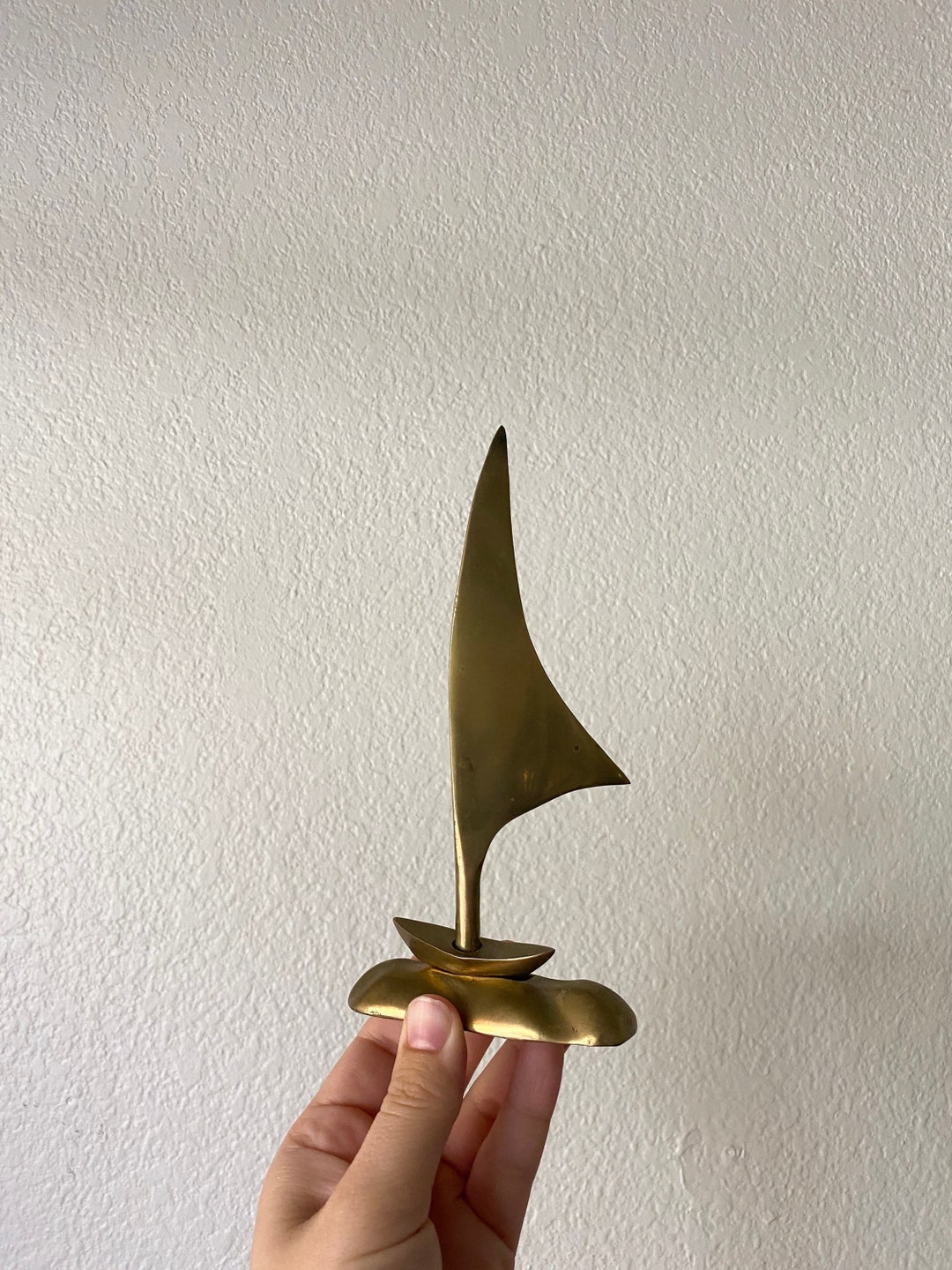 Vintage Brass Sailboat Statue, Brass Sailboat Figurine, MCM Brass, Mid