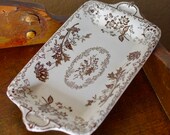 Antique PB S Chelsea Victorian English Transferware Small Platter, Powell Bishop and Stonier Plate, Brown and White Floral Pattern
