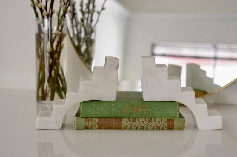 White Marble Stair Bookends Marble Staircase Decor Marble Etsy