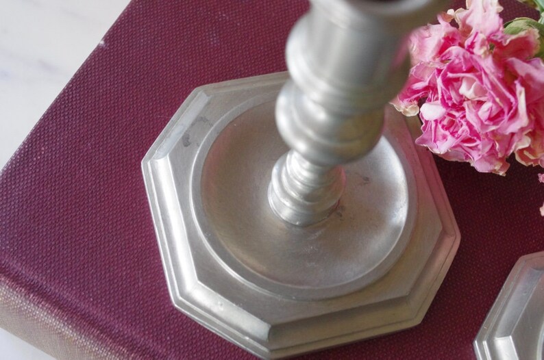Pair of Vintage Pewter Skinny Candlestick Holders Thin Candle Etsy