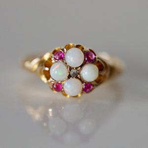 Antique Victorian Opal Cluster Ring in 15k Gold, Size 6