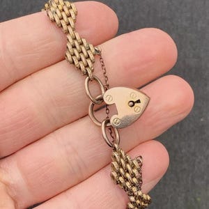 Vintage Antique 9k Rolled Gold Heart Padlock Clasp Gate Bracelet