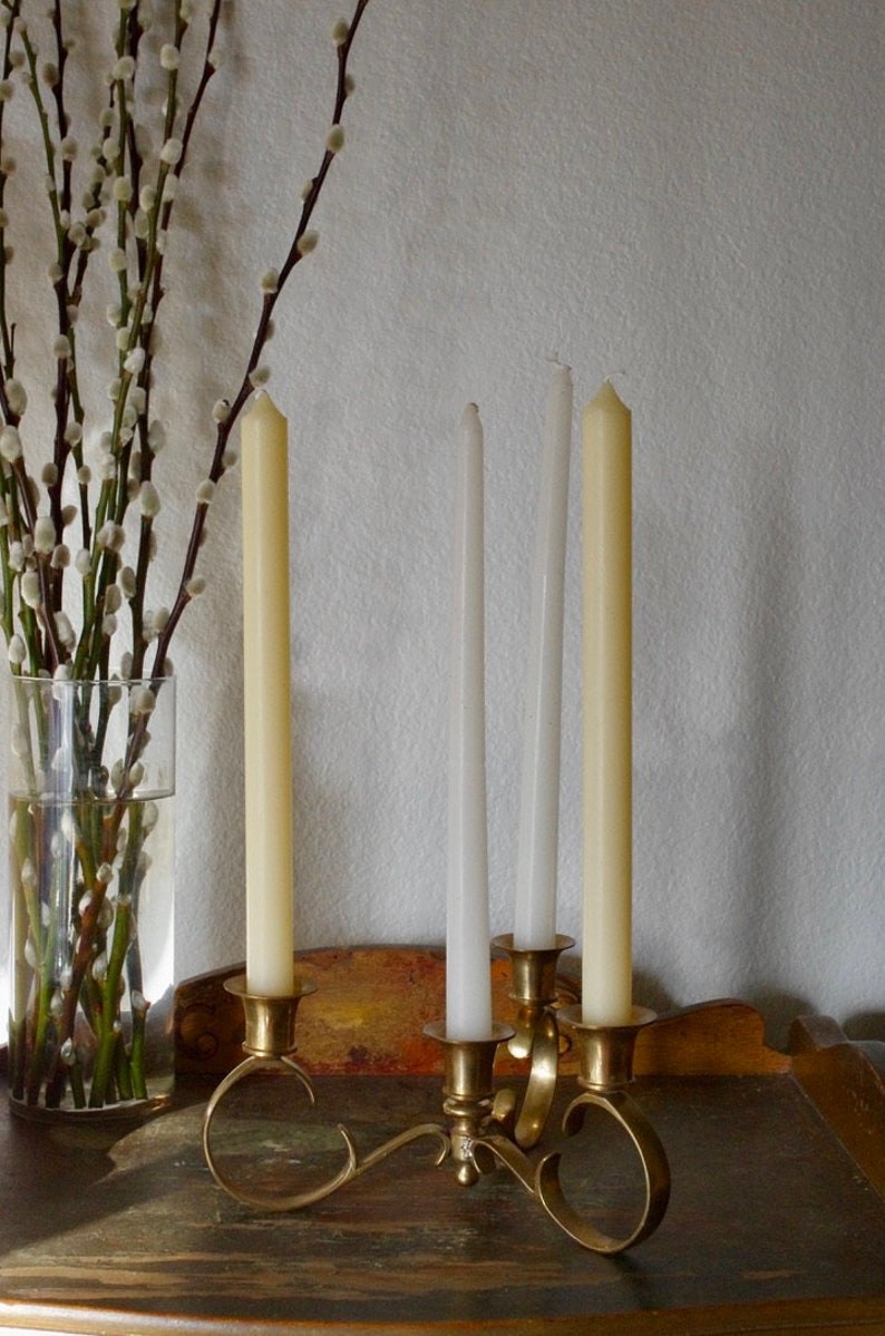 Vintage Brass Candelabra, Brass Candle Holder, 4 Candlestick Holder Centerpiece image 6