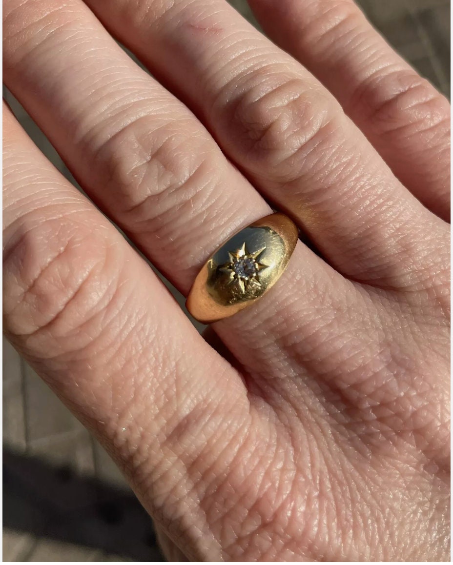 Antique 18k Gold Gypsy Star Set Diamond Ring, Edwardian