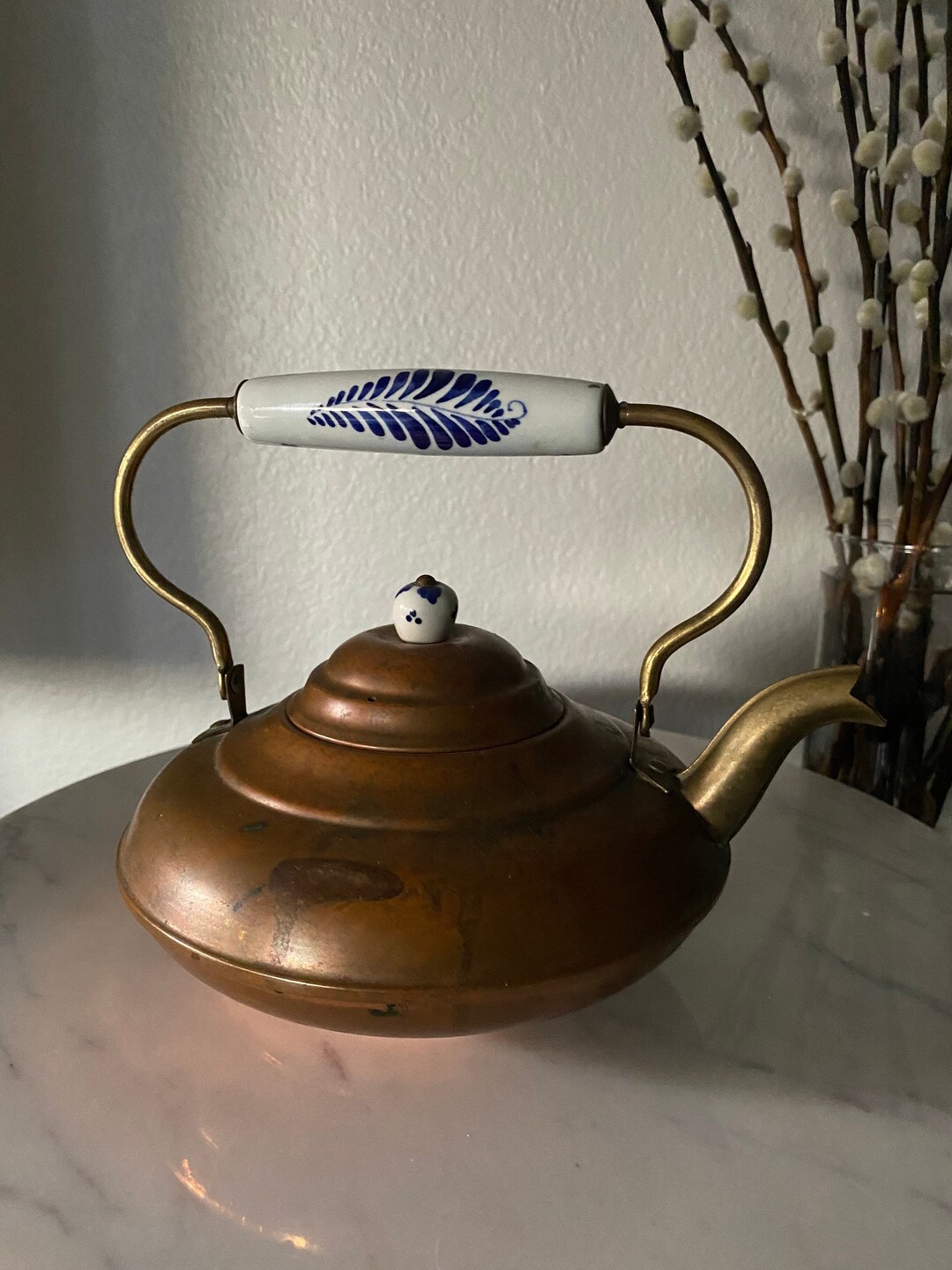 Vintage Copper Teapot, Made in Holland Holland Copper Tea Pot, Delft Blue Ceramic Teapot Etsy