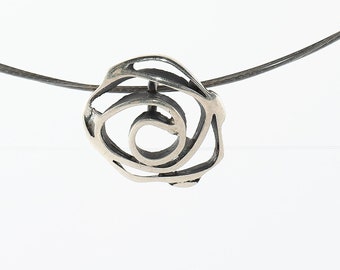 Small sterling silver rose pendant- Art Nouveau necklace - Gift for Her