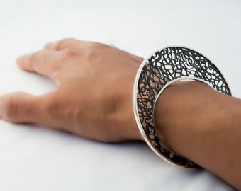 Unique Handmade Filigree Bracelet - Sterling Silver Statement bracelet - Modern Bangle