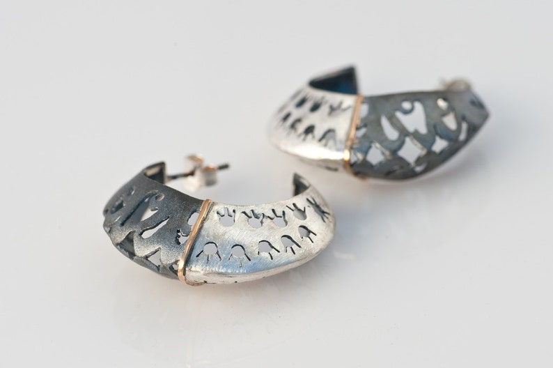 Black /& White Silver hoops Filigree Silver hoops Large Statement Earrings Artisan Silver earrings