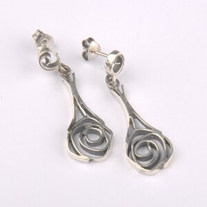 ROSE Modern earrings, Art Nouveau Dangles, Designer Silver Earrings, Flower earrings image 2