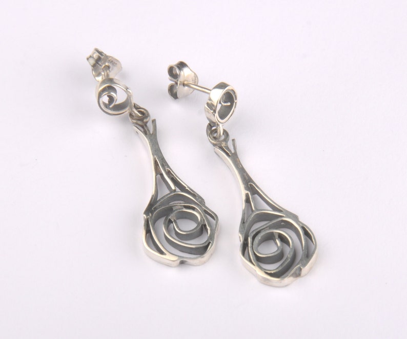 ROSE Modern earrings, Art Nouveau Dangles, Designer Silver Earrings, Flower earrings image 2