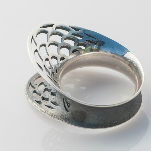 Statement silver ring - Artisan geometric silver ring - Black and Silver Ring