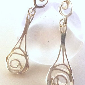 ROSE Modern earrings, Art Nouveau Dangles, Designer Silver Earrings, Flower earrings image 5