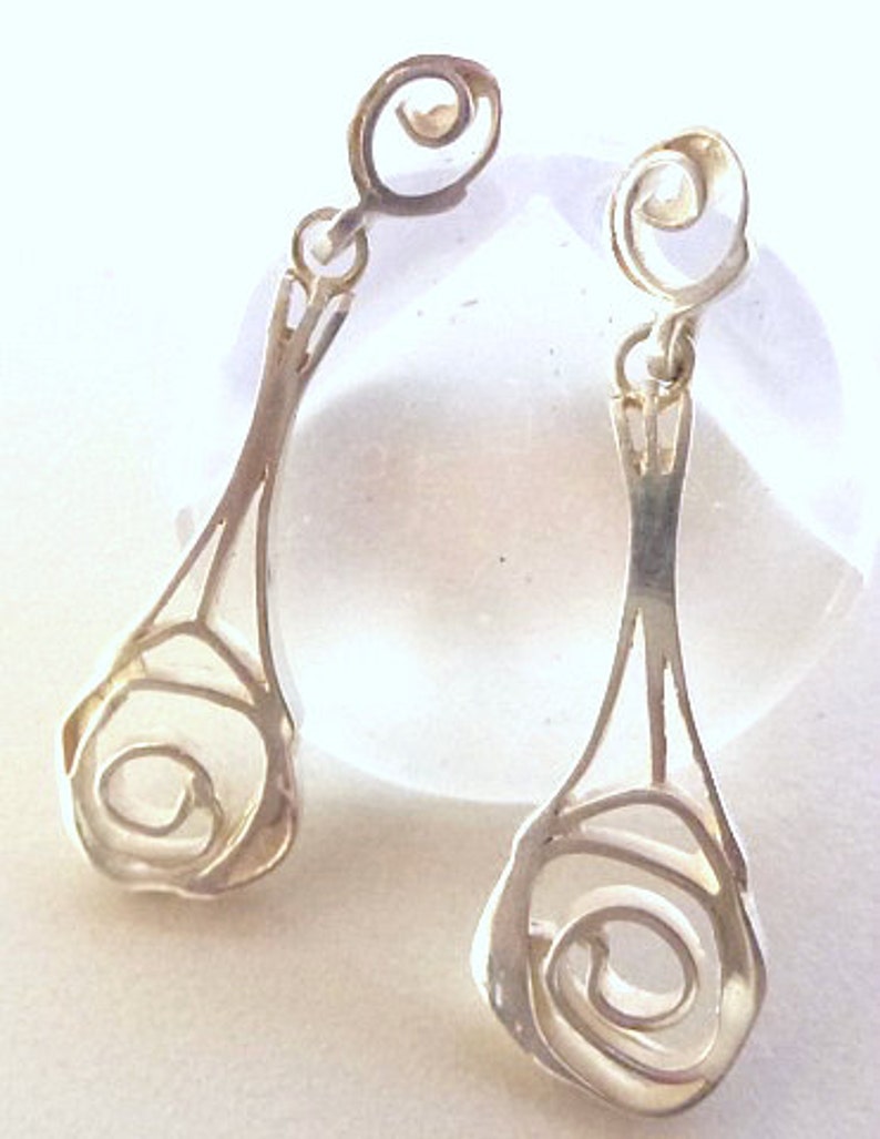 ROSE Modern earrings, Art Nouveau Dangles, Designer Silver Earrings, Flower earrings image 5