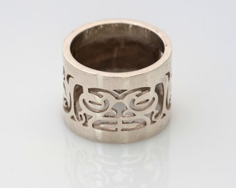 Amulet Silver Ring - Wide Modern Tribal Ring - Unisex Lucky Ring - Sterling Silver men's ring - Surfer jewelry