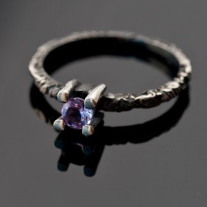 Gift for her XS Amethyst Ring Modern Black and Purple ring Sterling Silver and Amethyst Ring image 5