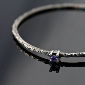 Black Sterling Silver & Amethyst Bangle Modern Sterling Silver Bracelet image 1