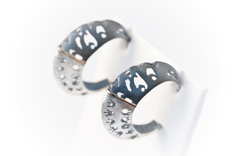 Black /& White Silver hoops Filigree Silver hoops Large Statement Earrings Artisan Silver earrings