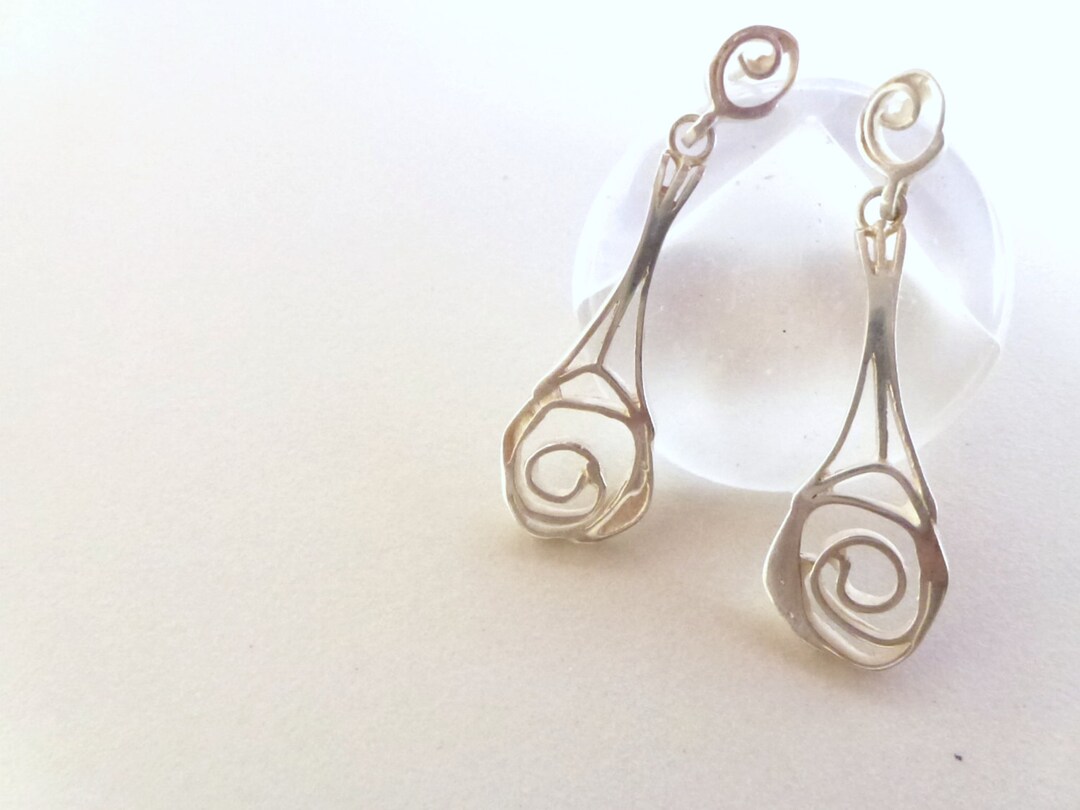 ROSE Modern Earrings Art Nouveau Dangles Designer Silver - Etsy