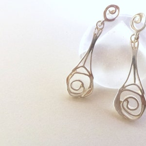 ROSE Modern earrings, Art Nouveau Dangles, Designer Silver Earrings, Flower earrings image 1