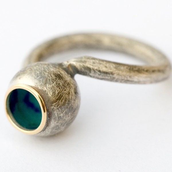 Handmade modern ring. Marina Series.Sterling silver 18k Gold Kiln fired enamel