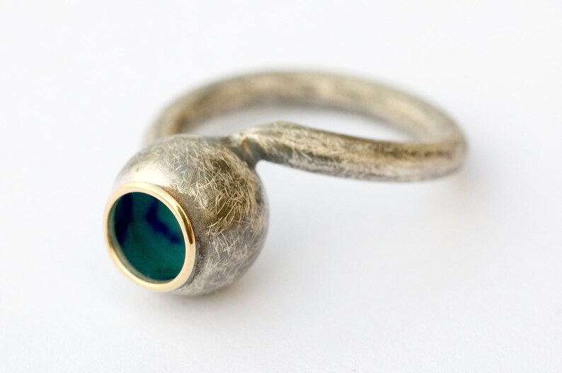 Handmade modern ring. Marina Series.Sterling silver 18k Gold Kiln fired enamel image 1